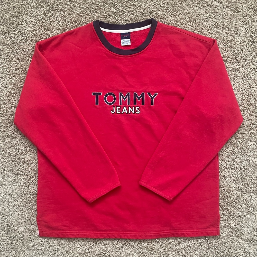 Vintage Tommy Jeans Tommy Hilfiger Adult Size XL Sweatshirt Spell Out Red